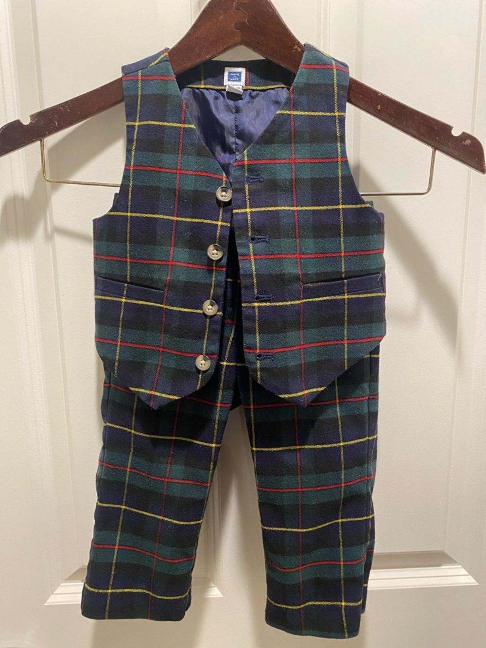 Janie and Jack Navy Plaid Vest and Pant Set EUC